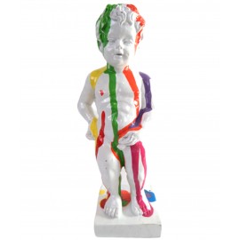 Statue en résine multicolore fond blanc le célèbre Manneken-Pis 15 cm