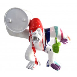 Statue en résine Donkey Kong gorille singe multicolore fond blanc avec tonneau 34 cm