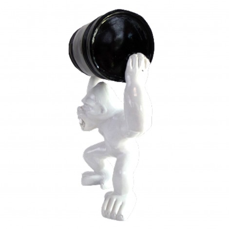 Statue en résine gorille blanc avec tonneau - 21 cm