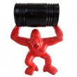 Statue gorille résine rouge avec tonneau - 21 cm