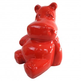 Statue en résine hippopotame assis rouge - 24 cm