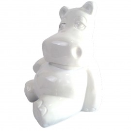 Statue en résine hippopotame assis blanc - 24 cm