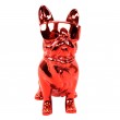 Statue chien bouledogue Français à lunette rouge chromé en résine 18 cm