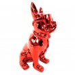 Statue chien bouledogue Français à lunette rouge chromé en résine 18 cm