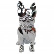 Statue chien bouledogue Français à lunette argent chromé en résine 18 cm