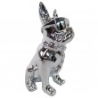 Statue chien bouledogue Français à lunette argent chromé en résine 18 cm