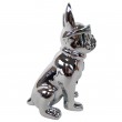 Statue chien bouledogue Français à lunette argent chromé en résine 18 cm