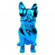 Statue chien bouledogue Français à lunette bleu chromé en résine 18 cm