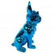 Statue chien bouledogue Français à lunette bleu chromé en résine 18 cm