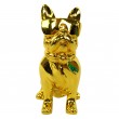 Statue chien bouledogue Français à lunette doré chromé en résine 18 cm