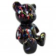 Statue Ours multicolore en résine fond noir splash - 15 cm