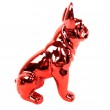 Statue chien bouledogue Français assis rouge chromé en résine 18 cm