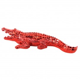 Statue crocodile rouge chromé en résine 27 cm