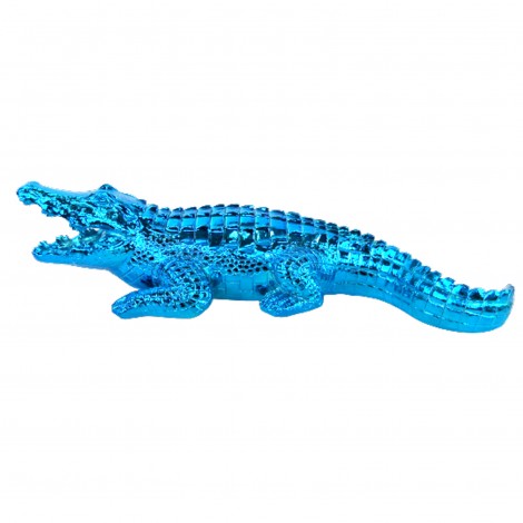 Statue crocodile bleu chromé en résine 27 cm