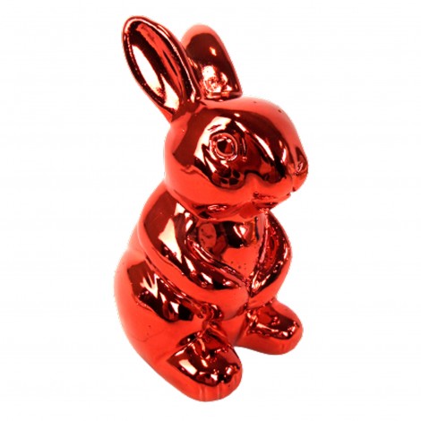 Statue en résine lapin rouge chromé - 14 cm