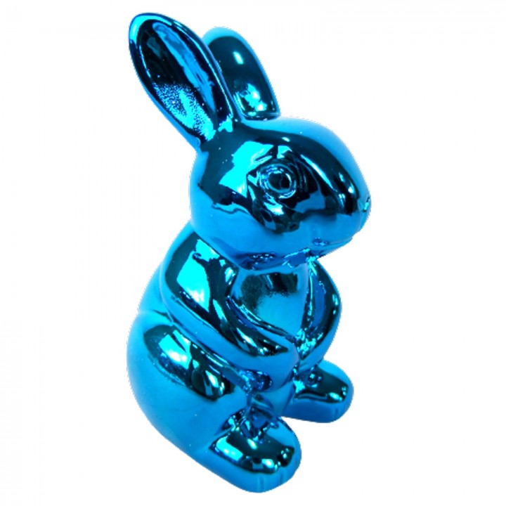 Figurine De Lapin Assis En Résine Bleue Avec Flocage Doux - Décoration D'intérieur Tendance - Plusieurs Tailles