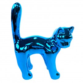 Statue en résine chat bleu chromé - 17 cm