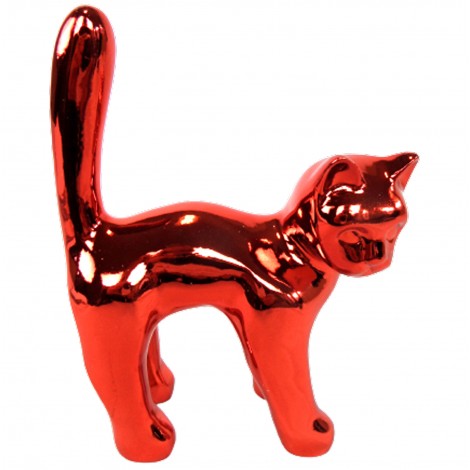 Statue en résine chat rouge chromé - 17 cm