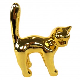 Statue en résine chat doré chromé - 17 cm