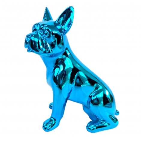 Statue en résine bouledogue Français bleu chrome tête tournée - 19 cm