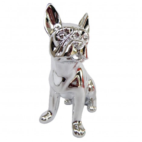 Statue en résine bouledogue Français argent chromé tête tournée - 19 cm