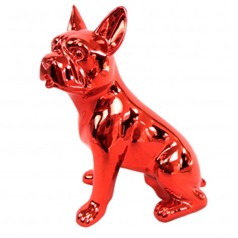 Statue en résine bouledogue Français rouge chromé tête tournée - 19 cm