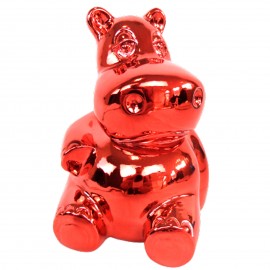 Statue en résine hippopotame rouge chromé tête tournée - 15 cm