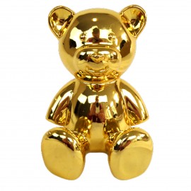 Statue ours en résine dorée chromée 15 cm