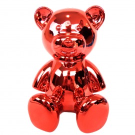 Statue ours en résine rouge chromée 15 cm