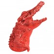 Statue tête de crocodile en résine rouge chromée 18 cm