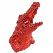 Statue tête de crocodile en résine rouge chromée 18 cm