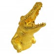 Statue tête de crocodile en résine dorée chromée 18 cm