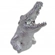 Statue tête de crocodile en résine argentée chromée 18 cm