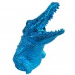 Statue tête de crocodile en résine bleu chromée 18 cm