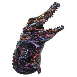 Statue tête de crocodile en résine splash fond noir 18 cm