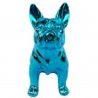 Statue chien bouledogue Français assis bleu chromé en résine 18 cm