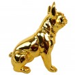 Statue chien bouledogue Français assis doré chromé en résine qui tire la langue 18.5 cm