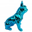 Statue chien bouledogue Français assis bleu chromé en résine qui tire la langue 18.5 cm