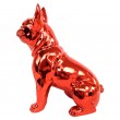 Statue chien bouledogue Français assis rouge chromé en résine qui tire la langue 18.5 cm