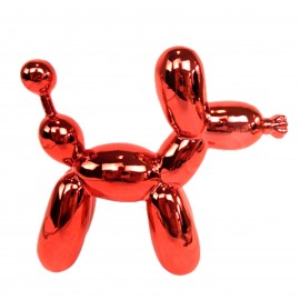 Statue en résine chien ballon rouge chromé 18 cm
