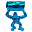 Statue en résine gorille bleu chromé avec tonneau - 21 cm