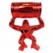 Statue en résine gorille rouge chromé avec tonneau - 21 cm