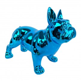 Statue en résine bouledogue français quatre pattes bleu chromé de 20 cm