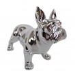 Statue en résine bouledogue français quatre pattes argent chromé de 20 cm