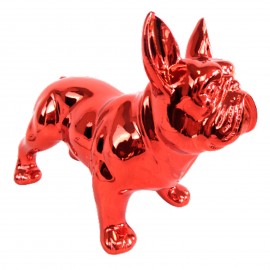 Statue en résine bouledogue français quatre pattes rouge chromé de 20 cm