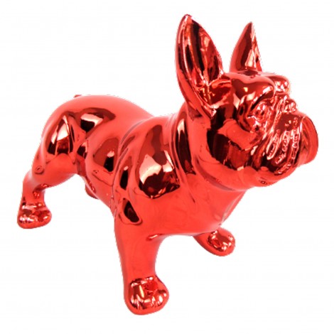 Statue en résine bouledogue français quatre pattes rouge chromé de 20 cm