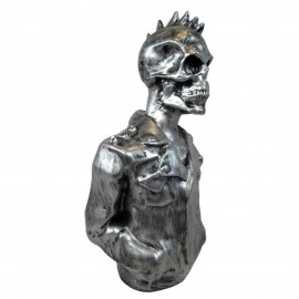 Buste tête de mort punk en résine gris acier perfecto et cravate 40 cm