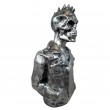 Statue Buste tête de mort punk en résine gris acier perfecto et cravate 40 cm