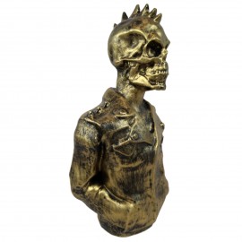 Buste tête de mort punk en résine dorée antique perfecto 40 cm