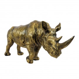 Statue rhinocéros en résine dorée antique - 45 cm